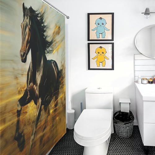 Rideau de douche cheval grand format polyester lavable salle de bains