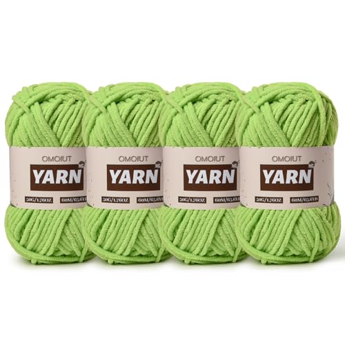 Image of 4 Packs Plush Chenille Chunky Crochet Yarn - Baby Yarn for Crocheting Soft - Velvet Yarns Knitting for Blankets Crafts - Fluffy Amigurumi Yarns 200g /262.5yds (4 Grass Green)