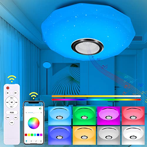 NEEMOSI LED Dimmbar Deckenleuchten mit Bluetooth Lautsprecher, Deckenlampe Atmosphäre Licht 30W mit Fernbedienung oder APP-Steuerung,RGB Farbwechsel,Bewerben auf Schlafzimmer Kinderzimmer Wohnzimmer