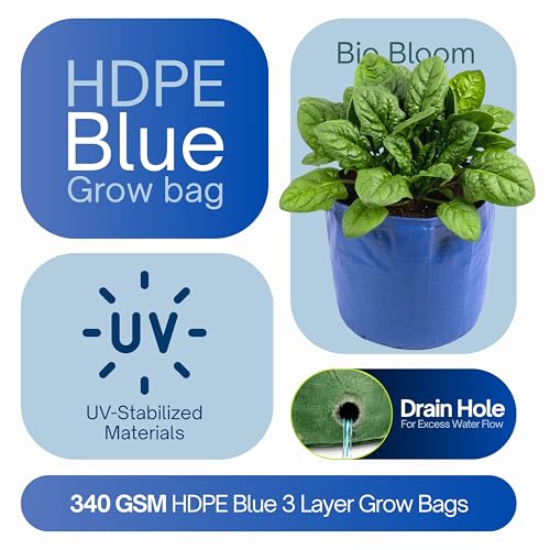 Image of Bio Blooms Round HDPE Plant Grow Bag for Terrace & Kitchen Gardening | Pack of 1 | 9x12 | 350 GSM Heavy Duty Outdoor Grow Bag | Durable Planter for Vegetables, Flowers & Plants | Blue