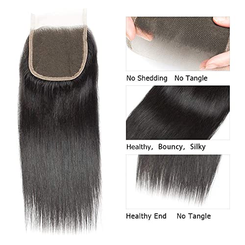 Datanla Straight Human Hair Lace Closure 4x4 Free Part Silk 12Grade Brazilian Virgin Straight Human Hair Transparent Lace Closure Natural Black Color (22inch - Image 4