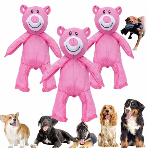 Smilamo Orso giocattolo per cani, 2025, per masticatori pesanti, indistruttibile, per masticatori aggressivi, peluche con squittio (rosa* 3)