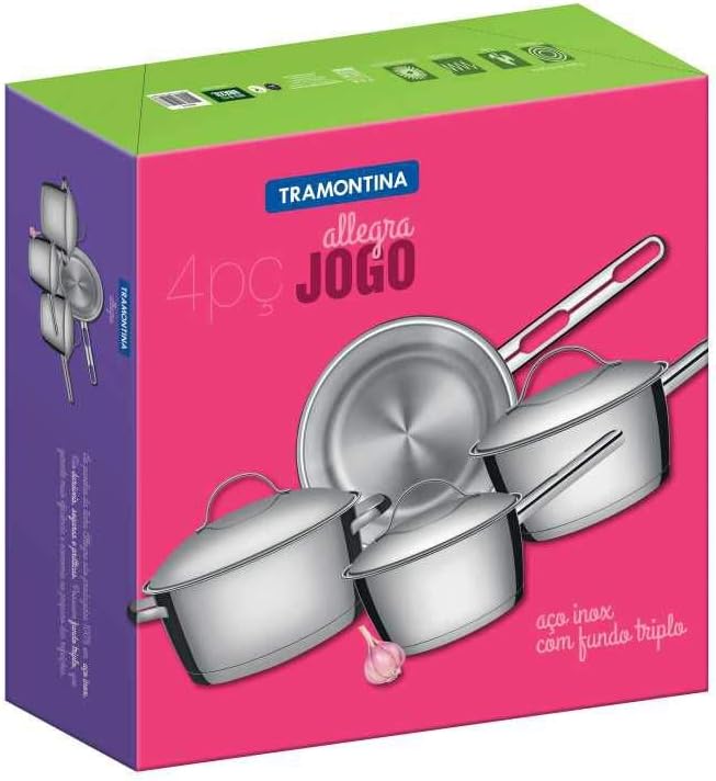 Jogo de Panelas com Fundo Triplo 4 Peça Tramontina Inox, 65650270