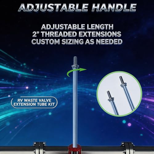 Image of RV Waste Valve Extension Tube Kit 9 inch & 6 inch, RV Waste Valve Handle, RV Dump Valve Handle, T1046 /TX9HPB RV Waste Valve Extension, Includes Connecting Rod Tube, Aluminum Head and Black Head Gate Valve