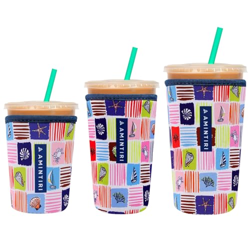 Image of 3 Pack Reusable Sleeve for Iced Coffee Cup, Coffee Neoprene Sleeve for Iced&Hot Drinks, Coffee Sleeve Compatible with Starbucks, Dunkin Coffee Cup. (Sea Shell)