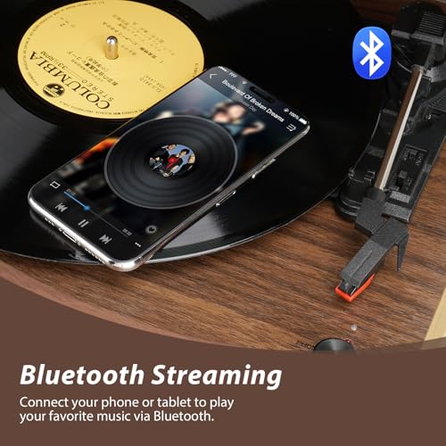 RETROSPILER Tourne-disque avec support, 3 vitesses avec haut-parleurs intégrés et pieds amovibles, enregistreur USB Bluetooth, entrée auxiliaire, bois (espresso) - Les Beatles, Paul McCartney, John Lennon, RIngo Starr, George Harrison RETROSPILER Tourne-disque avec support, 3 vitesses avec haut-parleurs intégrés et pieds amovibles, enregistreur USB Bluetooth, entrée auxiliaire, bois (espresso) – Image 4