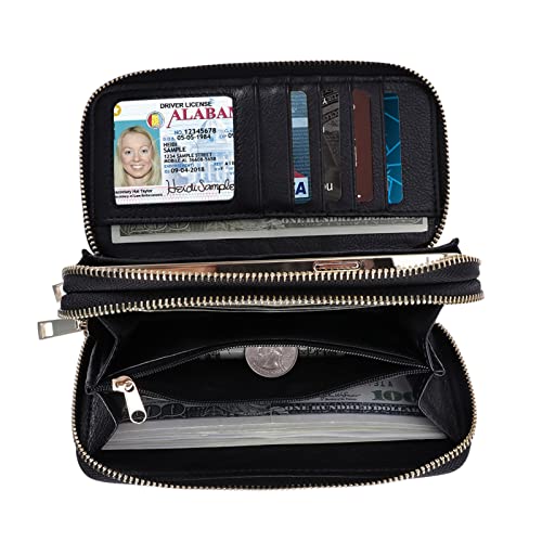 Image of XEYOU Double Zipper Long Clutch Wallet Cellphone Wallet for Women with Removable Wristlet Strap for Credit Card, Cash, Coin, Bill