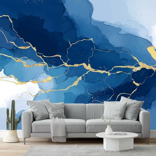 Genérico Papel pintado TNT Moderno Orgánico Efecto Capas Alta Gama – Fotomural 350 x 256(WxH) en Azul, ideal para renovación rápida, pared de acento elegante, decoración para salón