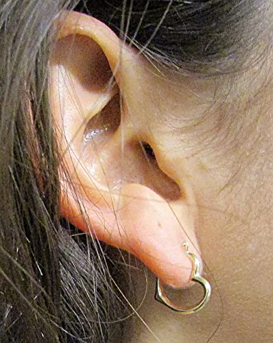 14K Gold Heart Shaped Hoop Earrings (2mm thick), 16-20mm.2