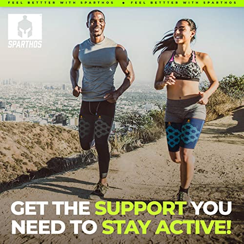 Image of Sparthos Thigh Compression Sleeves (Pair) - Quad and Hamstring Support - Upper Leg Sleeves for Men and Women - Made from Innovative Breathable Elastic Blend - Anti Slip