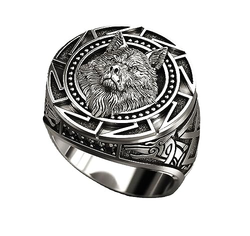 Image of 3D Animal Ring Forest Wolf Ring for men Viking Wolf Head rings Stainless Steel Hip Hop ring Jewelry Punk Ring Club Heavy Metal (9, Silvery)