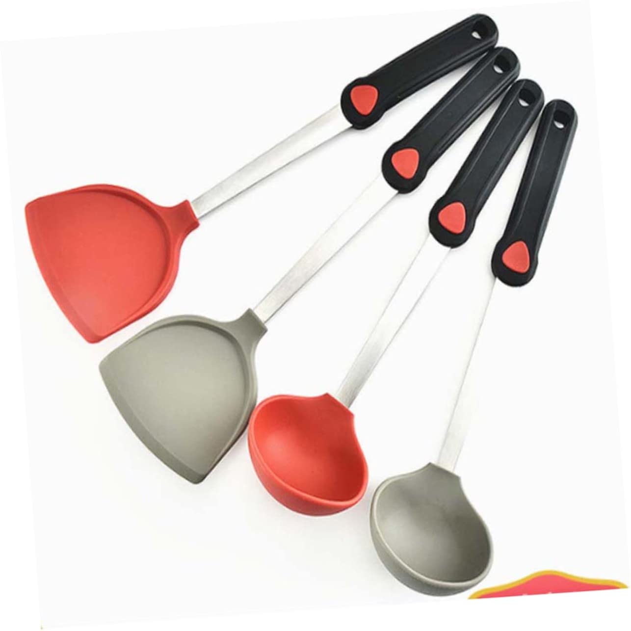 Spatola da Cucina in Acciaio Inossidabile Impugnatura in Silicone Antiscivolo per Wok e Padelle Antiaderenti
