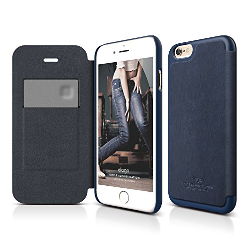 elago® [Leather Flip][Jean Indigo] - [Card Slot][Screen Protection][Premium Hybrid Construction] – for iPhone 6/6S Plus