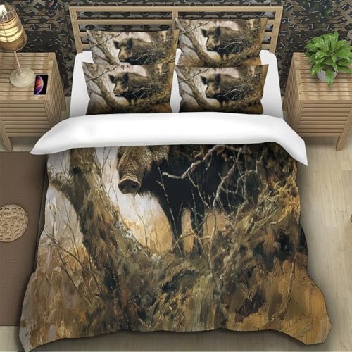 Chasse au Sanglier Housse de Couette lit double 200x200cm en microfibre douce
