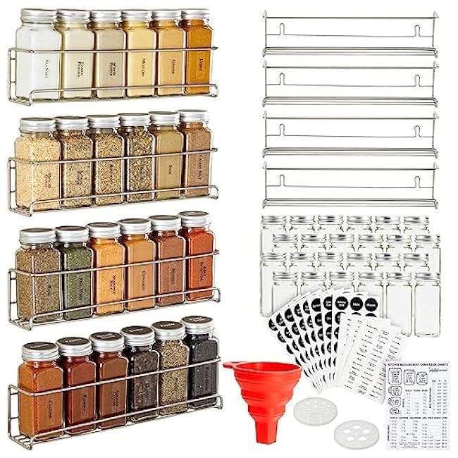 Talented Kitchen Stainless Steel Wall-Mounted Spice Racks 4 Seasoning Organizer
