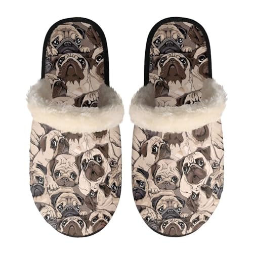 Dolyues Hausschuhe für Damen und Herren, Unisex, Slipper, Indoor-Hausschuhe, mit rutschfester Gummisohle, mops, Large