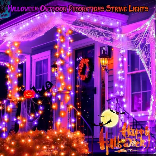 FairyGlim Halloween String Lights Plug in,33FT 100 LED String Lights with 8 Modes & Timer, Halloween Decorations for Party Carnival Supplies, Outdoor Indoor Yard Garden Decor, Purple & Orange - image 5