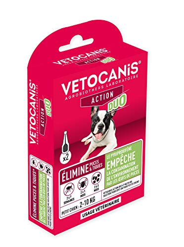 VETOCANIS, Action Duo, Pipetas Antipulgas Perro, Antigarrapatas, Tratamiento y Protección Antiparasitaria Perro Pequeño 2 10 kg y Habitat, Pack de 2 pipetas de 0,67 ml