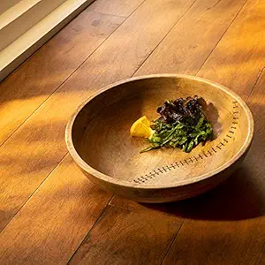Ellementry Stitch Sense Mango Wood Bowl, 10'' x 10'' x 2.75'', Brown