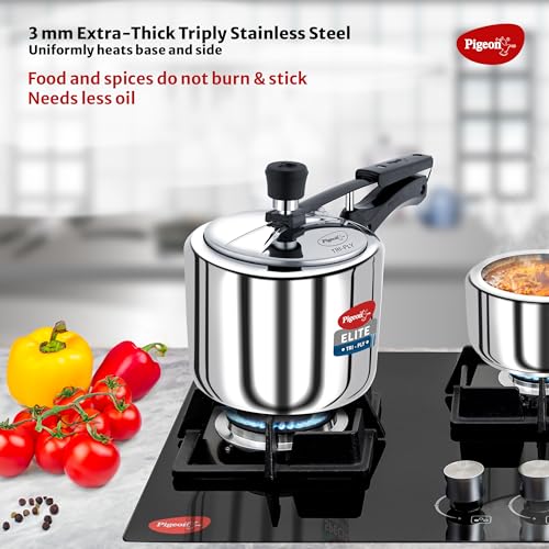 Image of Pigeon by Stovekraft Elite Shine 3L Tri-Ply Body Inner Lid Pressure Cooker Induction and Gas Stove Compatible that Distributes Heat Evenly for Uniform Cooking (Silver)