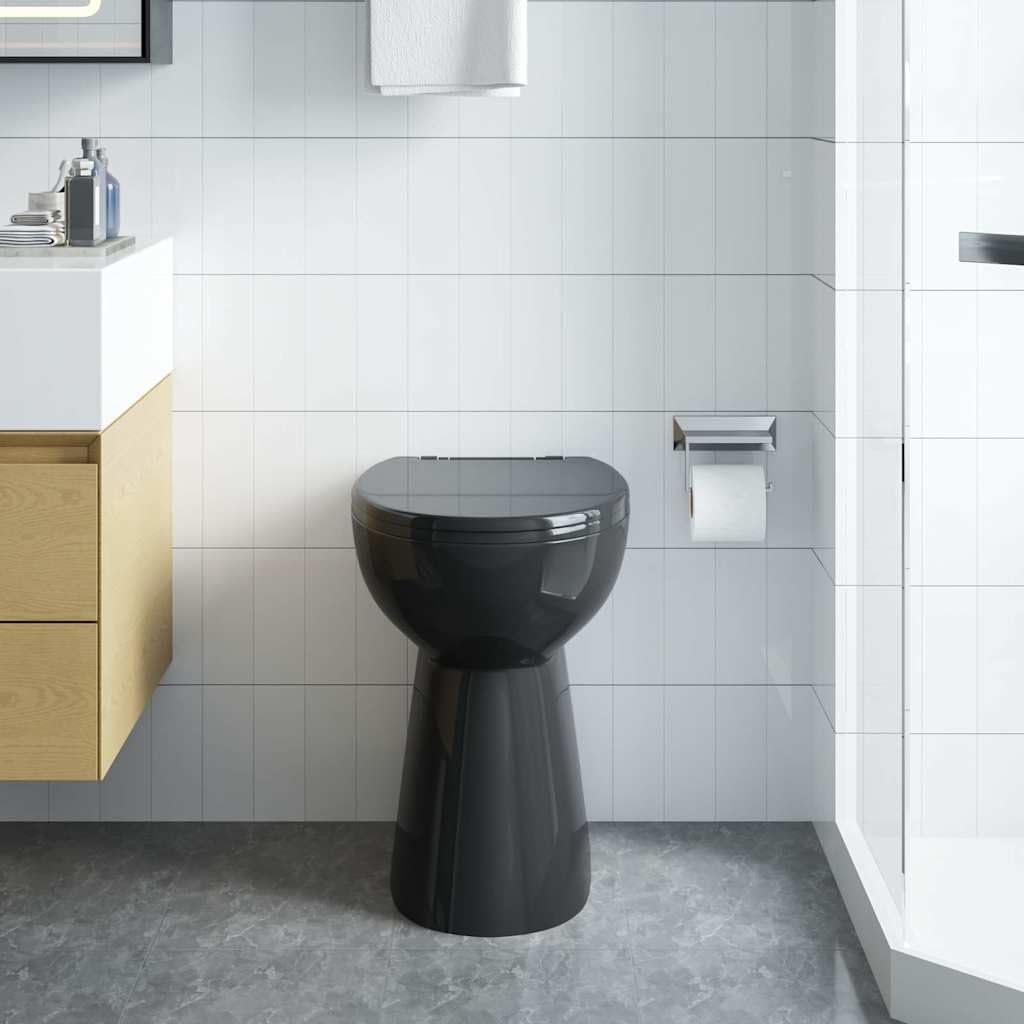 WC bez krawędzi spłukiwania, czarna, 7 cm, podwyższona, ceramiczna deska sedesowa z pokrywą Soft-Close