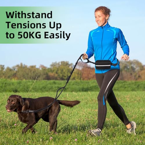 Philorn Joggingleine Hunde, Freihändig Laufleine für Hunde, Bauchgurt Hundeleine zum Joggen Laufen Wandern mit Dual Griffe, Reflektierende Nähte, Laufgurt für Große Hunde bis 50kg (Für 1 Hund)