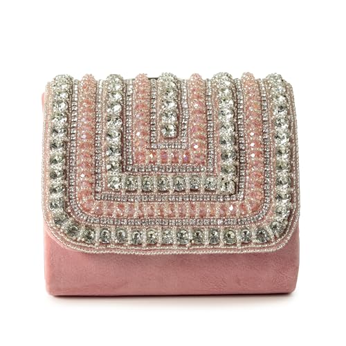 Image of THE TAN CLAN Nysa Mini Hand Embroidered Clutch Bag for Women with Handle - Elegant Evening Handbag, Stylish Clutch Purse with Magnetic Closure, Perfect for Weddings, Parties, Gifting