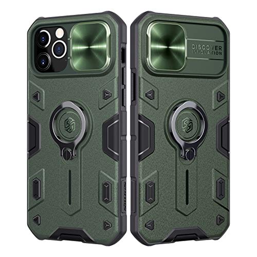 【NILLKIN】iPhone 12 Pro Max ケース 対応 カバー レンズ保護 リングキックスタンドケース リング回転可能 耐衝撃 滑り落ちにくい 落下防止 一体型 PC & TPU素材 2020 iPhone 12 Pro Max 6.7インチ專用(ダークグリーン)
