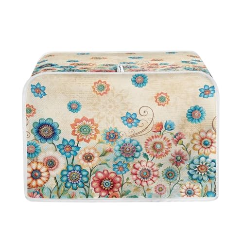 Image of Talayituse Boho Mandala Flower Letter Print Toaster Cover 2 Slice Wide Slot, Lightweight Bread Maker Cover Dust Protection Washable Appliance Bag, S