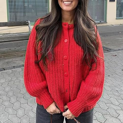 Image of Hixiaohe Cardigan Sweater for Women Long Sleeve Button Y2K Chunky Knit Sweater Fall Casual Open Front Outwear Knitwear Coat