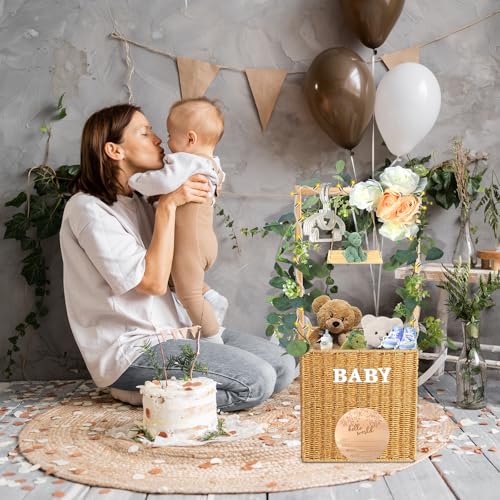 Image of Baby Shower Crate Closet, Lighted Large Hand-Woven Rattan Storage Crates with Handle, Baby Shower Gifts, Baby Welcome Box Nursery Basket for Newborn Boys Girls, Pregnancy Gifts for New Parents