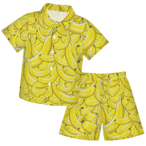 visesunny Boys 2 Piece Outfit Button Down Shirt and Short Sets Yellow Banana Boy Summer Outfits for Children Kids