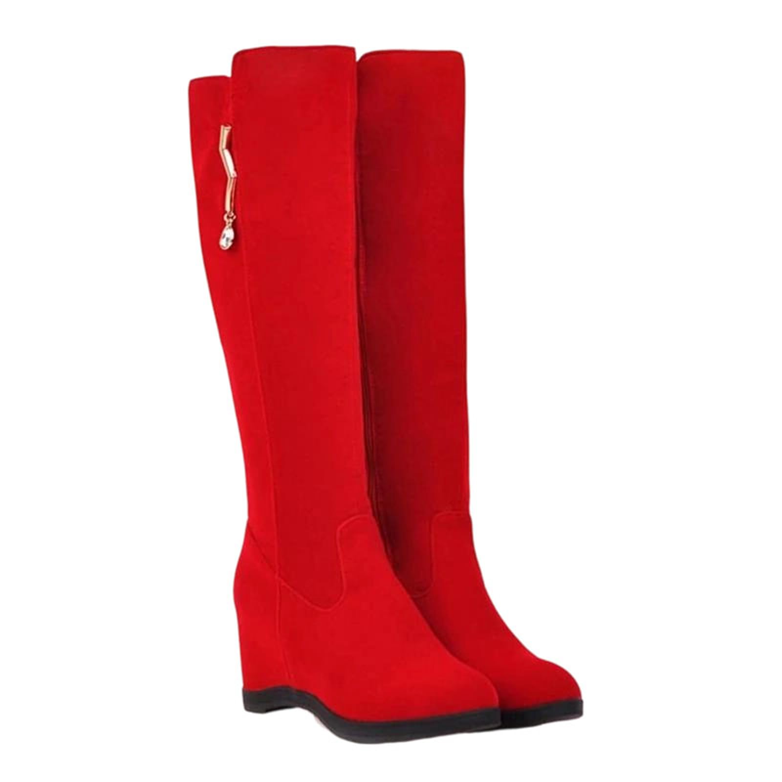 Womens Mid-Calf Boots Casual Street Style with Round Toe Wedge Mid-Heel Platform Zipper and Hidden Heel Design