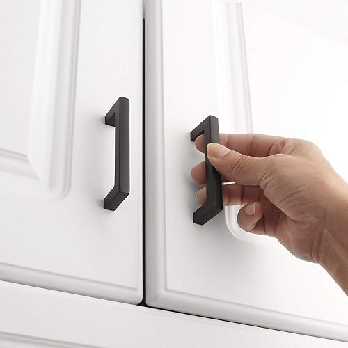 Miniatura 3 de KOOFIZO Paquete de 20 tiradores de barra cuadrada maciza para gabinete, tirador negro para muebles, distancia para los tornillos de 3 pulgadas2.992