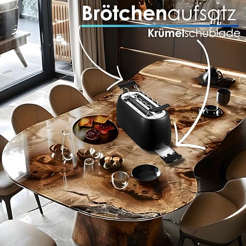 XXL Toaster 4 Scheiben mit Brötchenaufsatz | Toaster Schwarz | Digitales Display | Toastautomat...