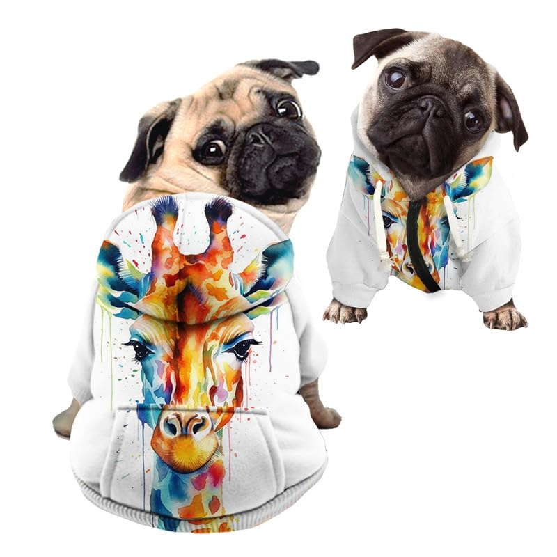 Kuiaobaty Paint Giraffe Print Hooded Pet Sweatshirt Small Dog Hoody Coat with Hat, White Dog Hoodies Puppy Pets Pullover Clothes Outfits — image 1