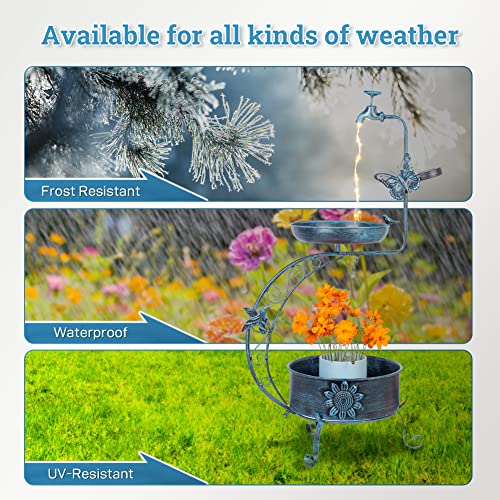 VEWOGARDEN Vintage Solar Bird Bath for Outside Garden with Planter, Outdoor Metal Birdbath for Garden Backyard Patio Decor, Blue by VEWOGARDEN - Image 6