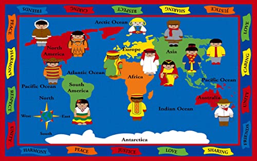 KIDCARPET.COM World of Peace Globe Map Classroom Rug | Geography Learning Carpet for Preschool Elementary Educational, 7'6" x 12'