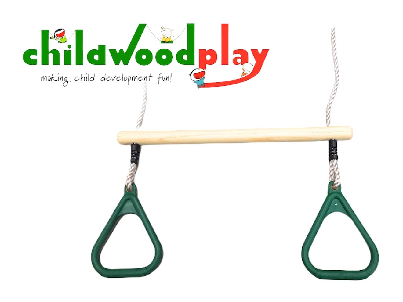 Buy Kids Wooden Trapeze Bar with Green Gym Rings for climbing frame