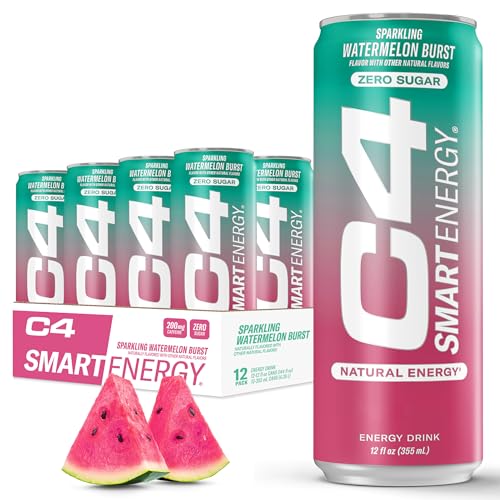 C4 Smart Energy Drink - Sugar Free Performance Fuel & Nootropic Brain Booster, Coffee Substitute or Alternative | Watermelon Burst 12 Oz - 12 Pack