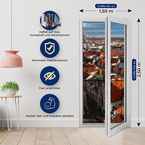 FAYZA Fliegengitter Fenster groß 1,50x2,50m für bodentiefe Fenster - Premium Qualität - Insektenschutz Fenster - Moskitonetz - Fliegennetz Fenster - Insektenschutznetz - Mückenschutz - Mückennetz