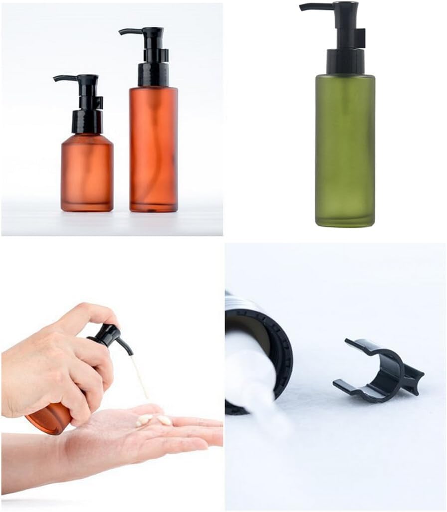100Ml/3.4oz Green Empty Frosted Glass Lotion Pump Bottle with Black Pump Refillable Essential Oil Soap Vial Dispenser Cosmetic Containers for Travel - Image 6