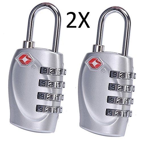 Preisvergleich Produktbild Cestvel TSA Reiseschloss / Gepäckschloss 4 Nummern Kombination Code Sicherheit Vorhängeschloss für Reisekoffer Gepäck 2 Stück (Silber)