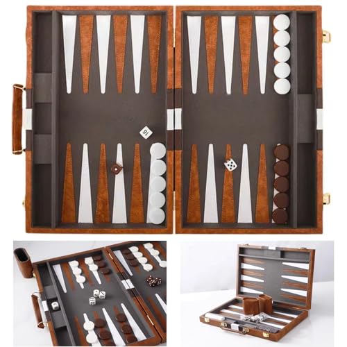 15 Inch Backgammon Set 2 Players Travel Classic Backgammon Set with Portable Premium Leather Case Wooden Luxury Folding Puzzle Board game for Adults Board Game Tactical Board Game Ideas