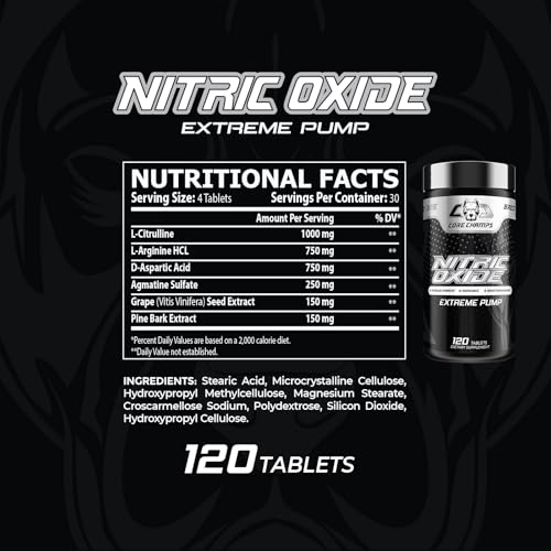 Image of Nitric Oxide | Promotes Nitric Oxide Production | with Citrulline, Arginine, Pine Bark Extract | Pumps, Performance, & Vascularity | 120 Tablets