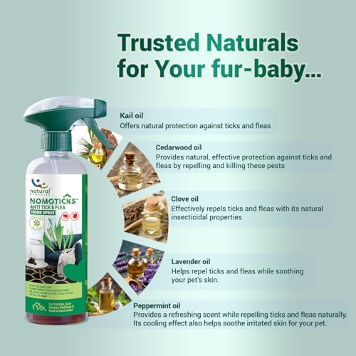 Image of Natural Remedies Nomoticks Anti-Tick & Flea Home Spray, Kills Ticks & Fleas for Pet Beds,Furniture & Cracks, Fast-Drying, Non-Sticky, Daily Use, Natural Ingredients, Safe for Dogs, Cats & Pups-450 ml