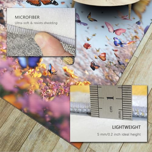 Tapis papillon fleurs 160x200cm lavable grand format multicolore pour salon élégant