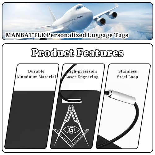 4 PCS Personalized Luggage Tags for Suitcases, Custom Aluminum Luggage Tags for Bags and Backpacks, Waterproof & Heavy Duty Personalized Metal Name Tags for Travel (Black)4