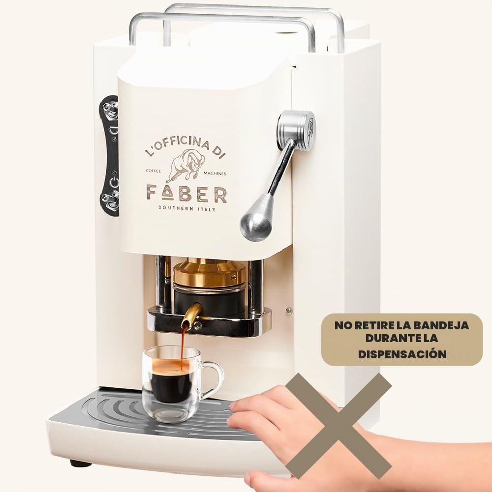 FABER COFFEE MACHINES | Modelo Pro Deluxe | Cafetera monodosis ese 44 mm | acabados cromo | Prensacialda de latón (Pure White)