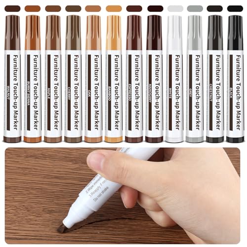 Penriter Rotulador Reparador Madera, 12 pcs Reparador Arañazos Madera, Reparación de Laminado, Marcadores de Madera Para Muebles, Manchas, Suelos de Madera Dura, Mesas